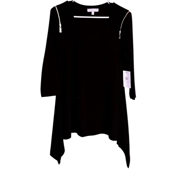 Black Asymmetrical Zip-Detail Top - Picture 1 of 4